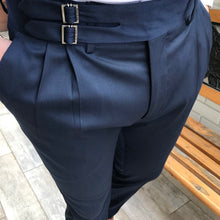 이미지를 갤러리 뷰어에 로드 , Perry Navy Blue Double Pleated Slim Fit Trouser
