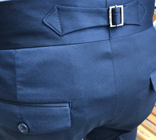 画像をギャラリービューアに読み込む, Perry Navy Blue Double Pleated Slim Fit Trouser
