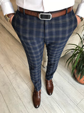 Load image into Gallery viewer, Perry Slim Fit Navy Blue Plaid Pants
