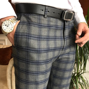 Lars Slim Fit Men's Plaid Grey Trousers