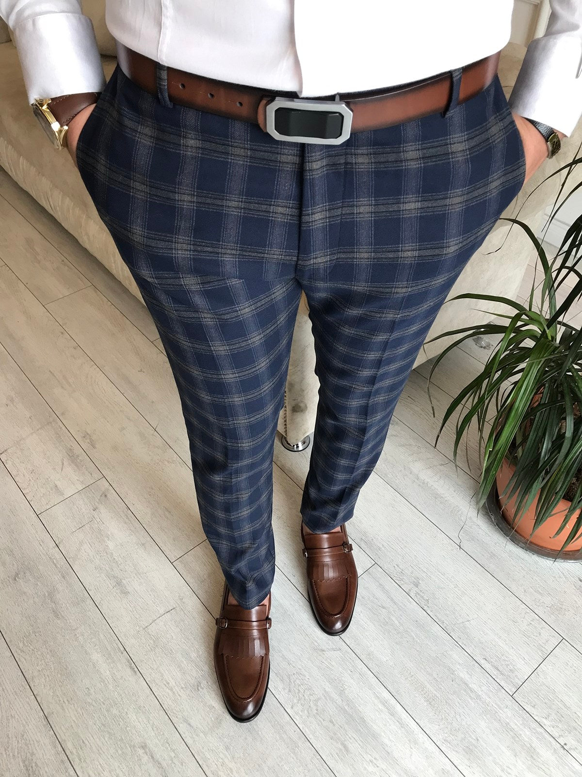 Avail London skinny suit trousers in blue tartan check  ASOS