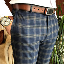 Load image into Gallery viewer, Perry Slim Fit Navy Blue Plaid Pants
